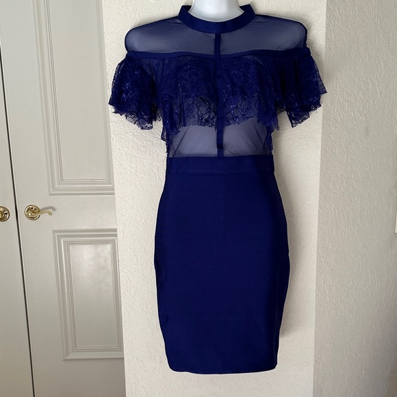 WOW Couture Navy Blue Lace Dress - Picture 3 of 7